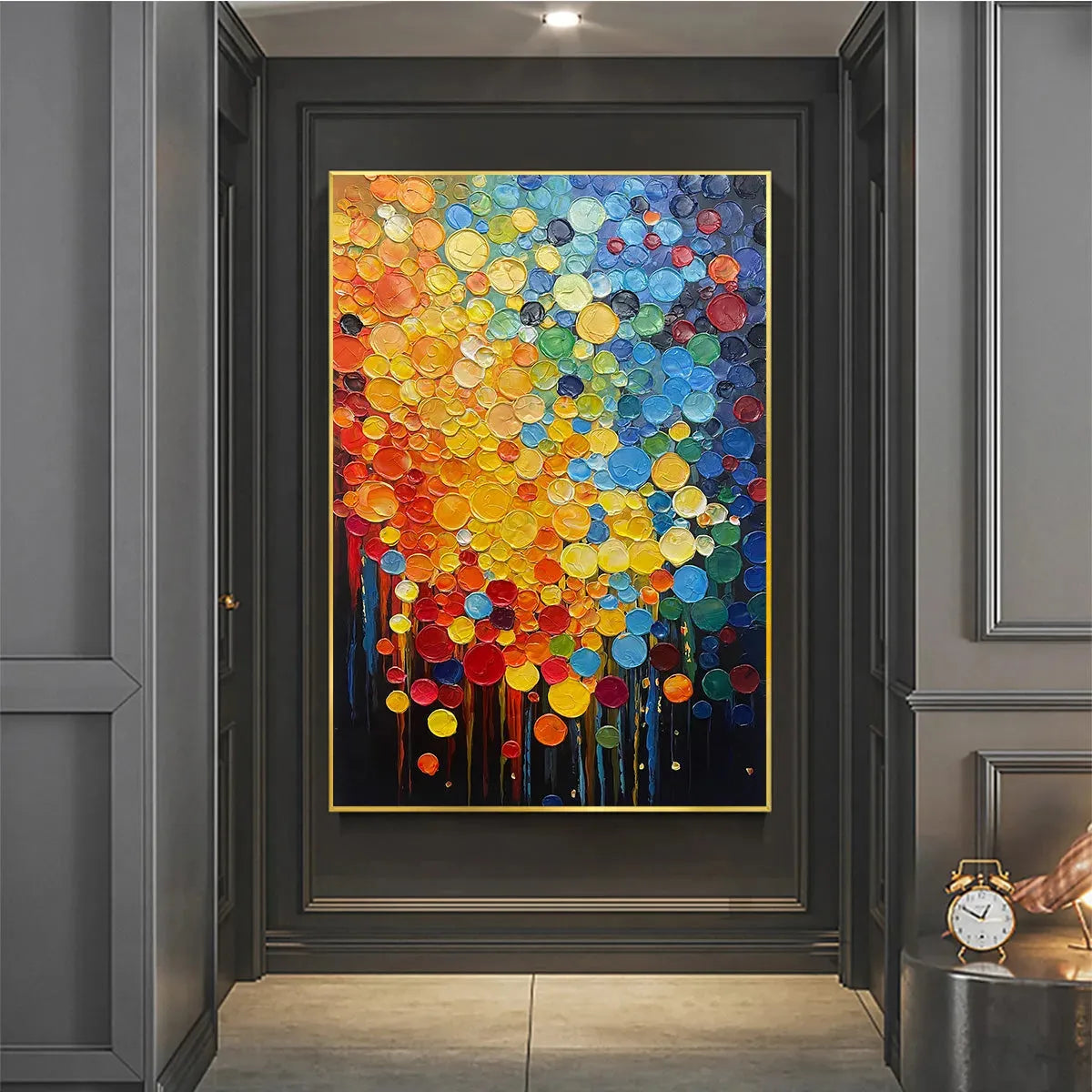 RAINBOW DROPS: Vertical Abstract Painting with Colorful Circles, Textured Impasto, Modern Wall Art - Image 4