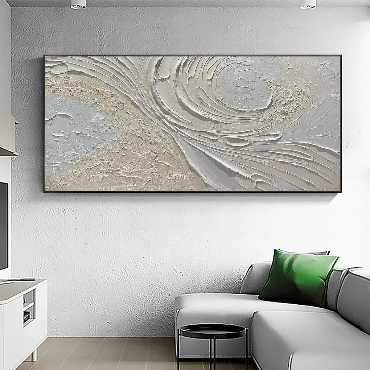 WHISPERS OF THE WIND: Panoramic Textured Abstract Painting in Neutral Tones, Modern Wall Art, Beige and Grey - Image 2