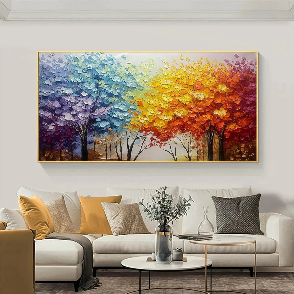 AUTUMN RAINBOW: Panoramic Tree Painting in Vibrant Colors, Textured Canvas, Modern Wall Art - Image 6