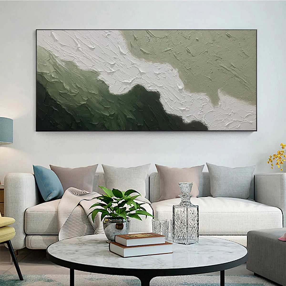 EMERALD FLOW: Textured Abstract Landscape Painting in Greens and White - Image 5
