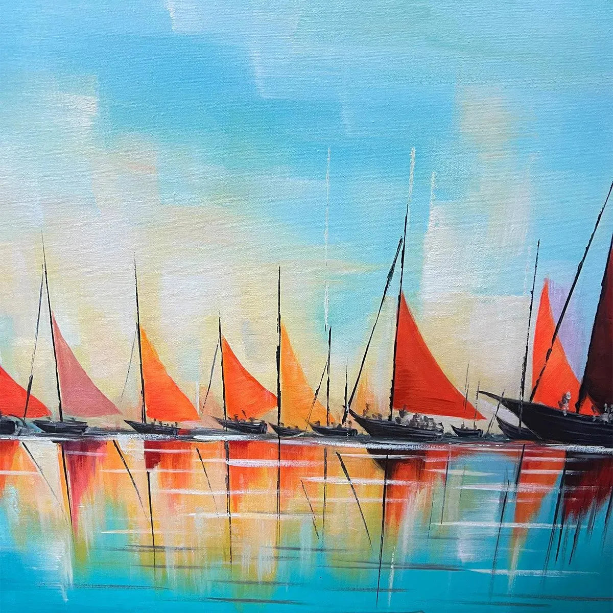 HARBOR SUNSET: Panoramic Sailboat Painting, Colorful Sunset - Image 5