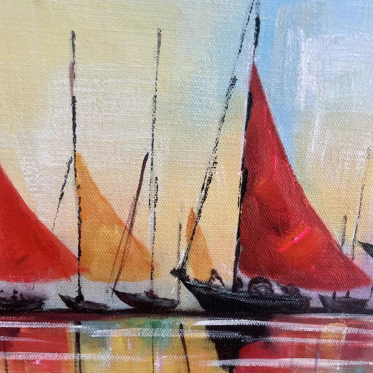 REGATTA: Colorful Sailboats Painting, Blue and Orange Wall Art, Horizontal Canvas, Coastal Decor - Image 3