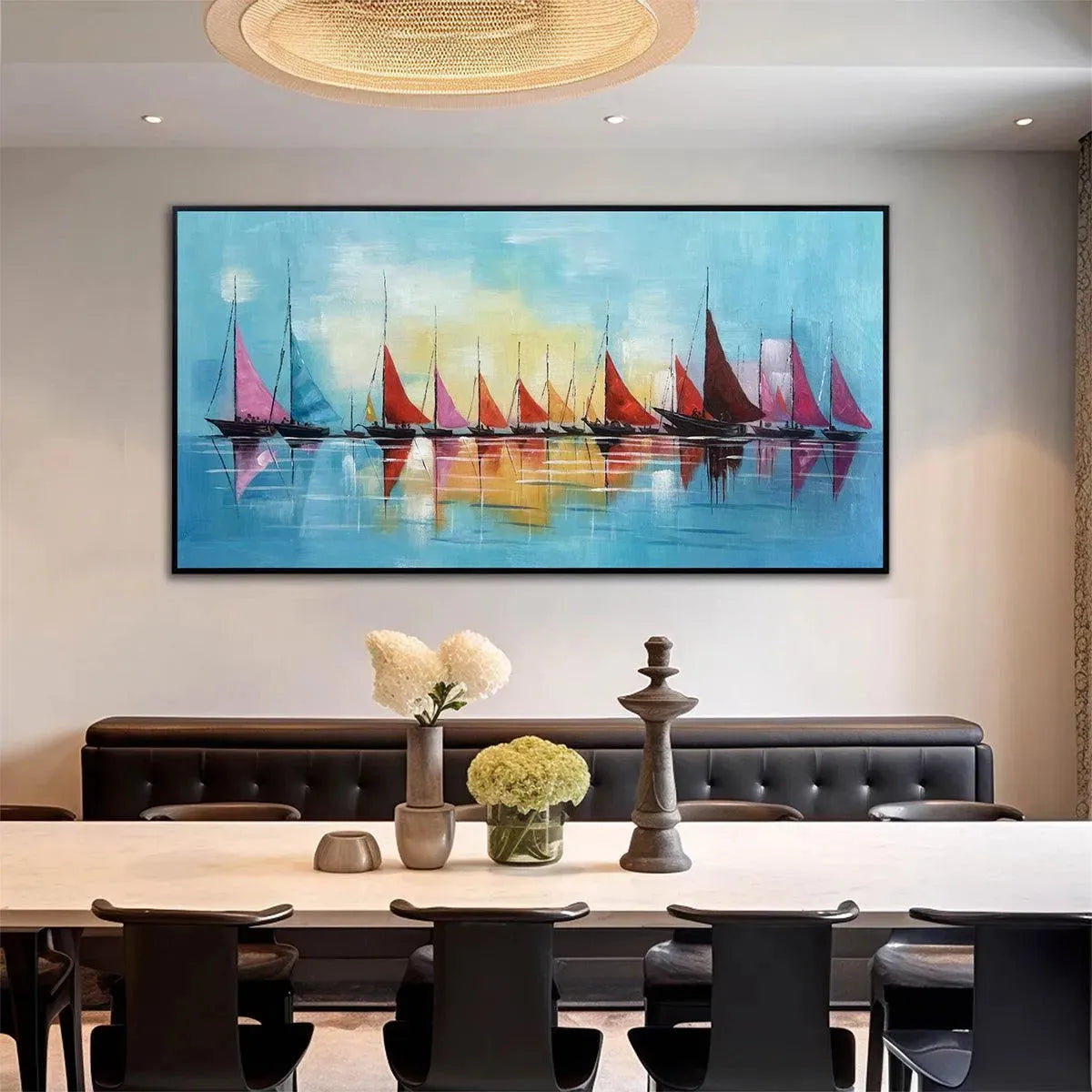 REGATTA: Colorful Sailboats Painting, Blue and Orange Wall Art, Horizontal Canvas, Coastal Decor - Image 7