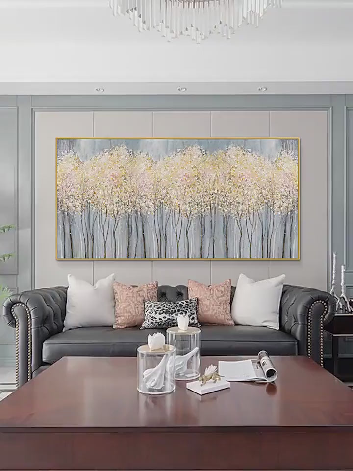 GOLDEN HAZE: Panoramic Landscape Painting, Textured Trees - Image 3