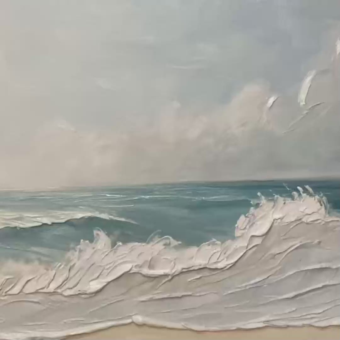 OCEAN WAVES PANORAMIC: Panoramic Ocean Painting, Beach Wall Art - Image 3