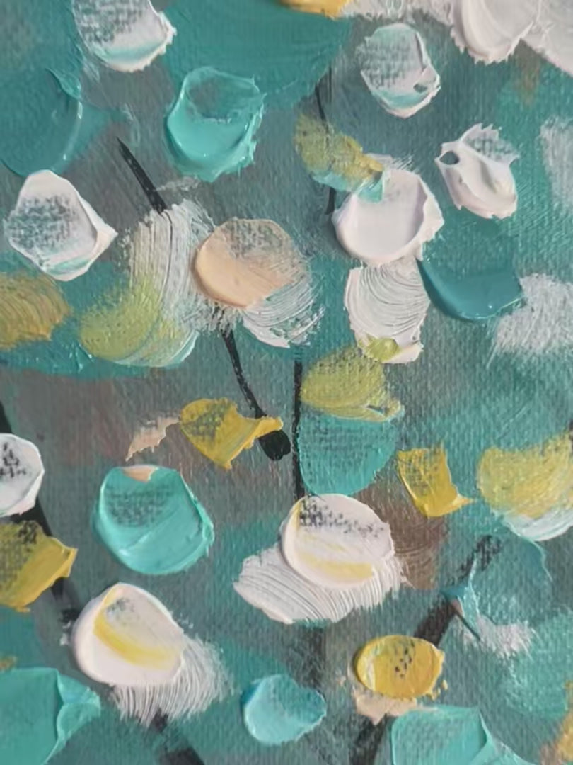 TEAL DREAM: Textured Tree Painting in Teal and Grey, Horizontal Canvas, Modern Wall Art - Image 4
