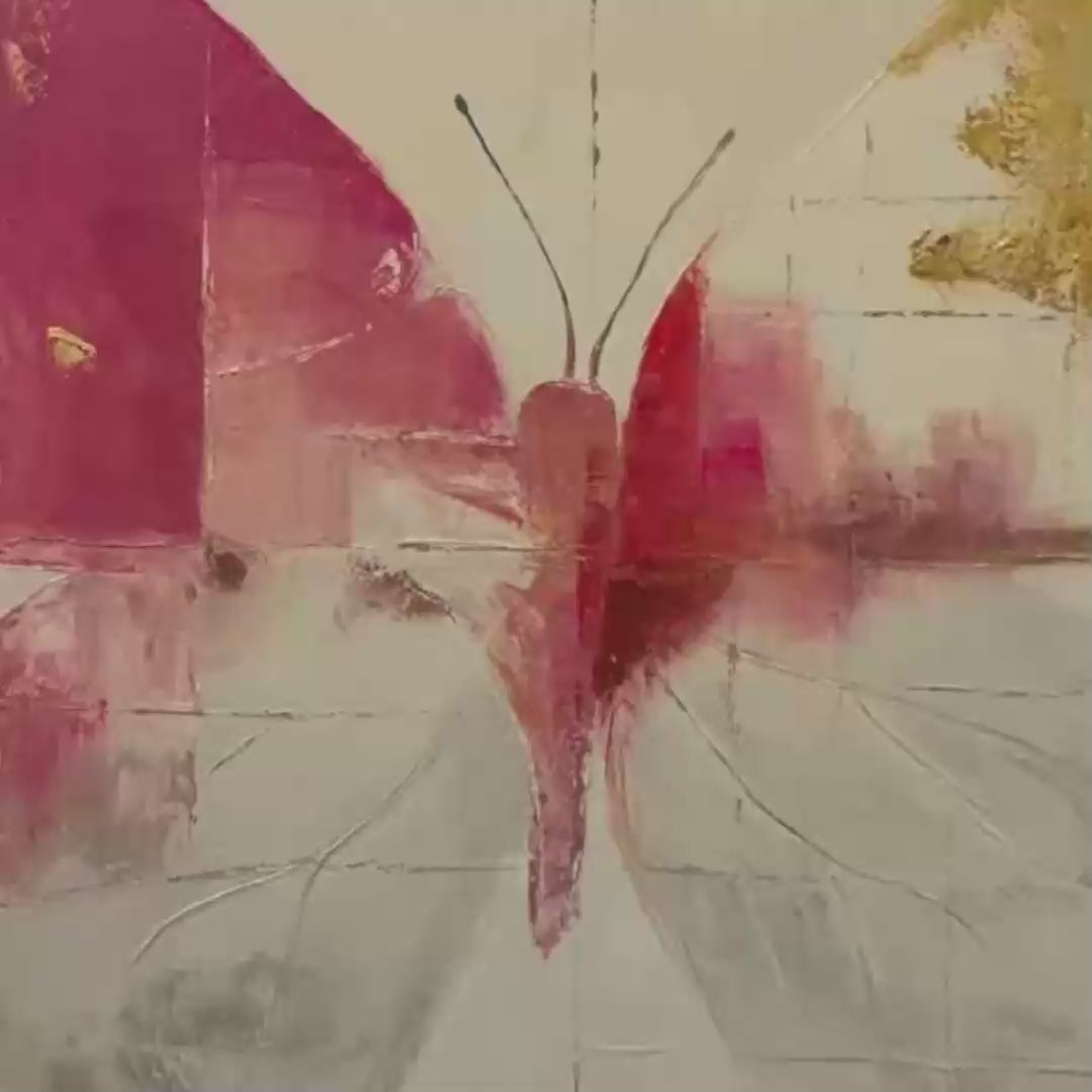 GOLDEN BUTTERFLY: Butterfly Painting, Gold and Pink Wall Art, Square Canvas Art, Bedroom Decor - Image 3