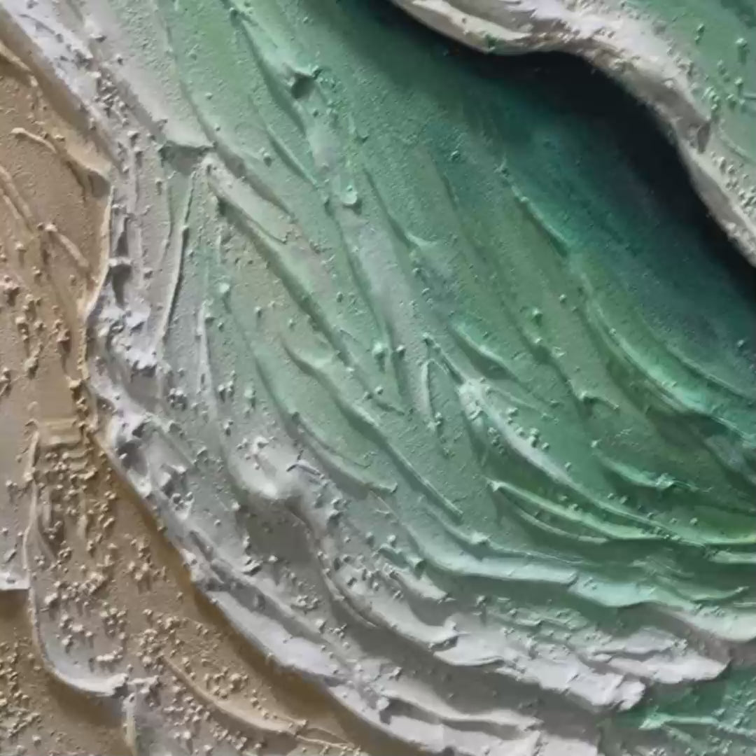AQUAMARINE RUSH: Textured Impasto Ocean Wave Painting - Image 3