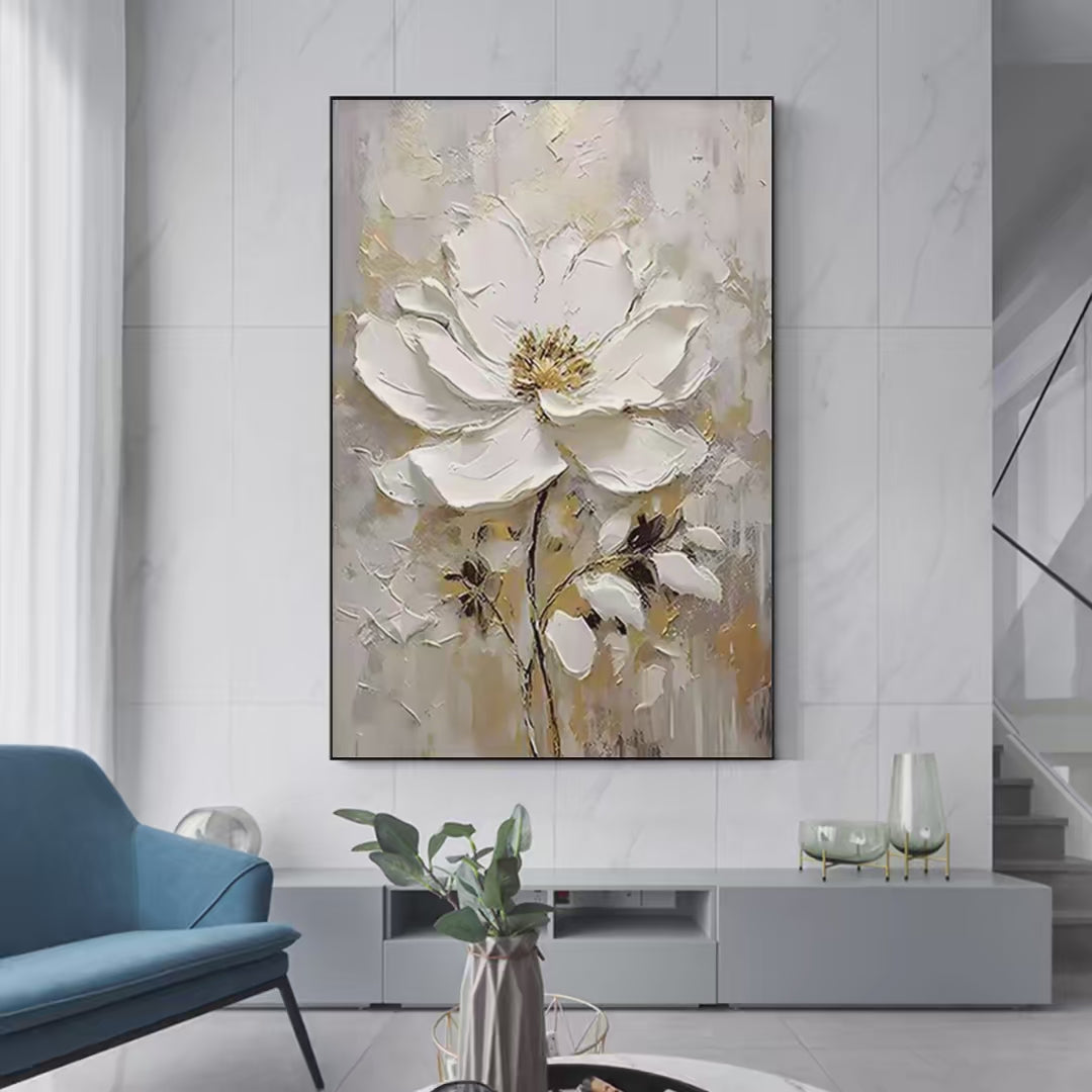 WHITE BLOSSOM: Textured White Floral Painting, Impasto Wall Art, Vertical Canvas, Romantic Decor - Image 2