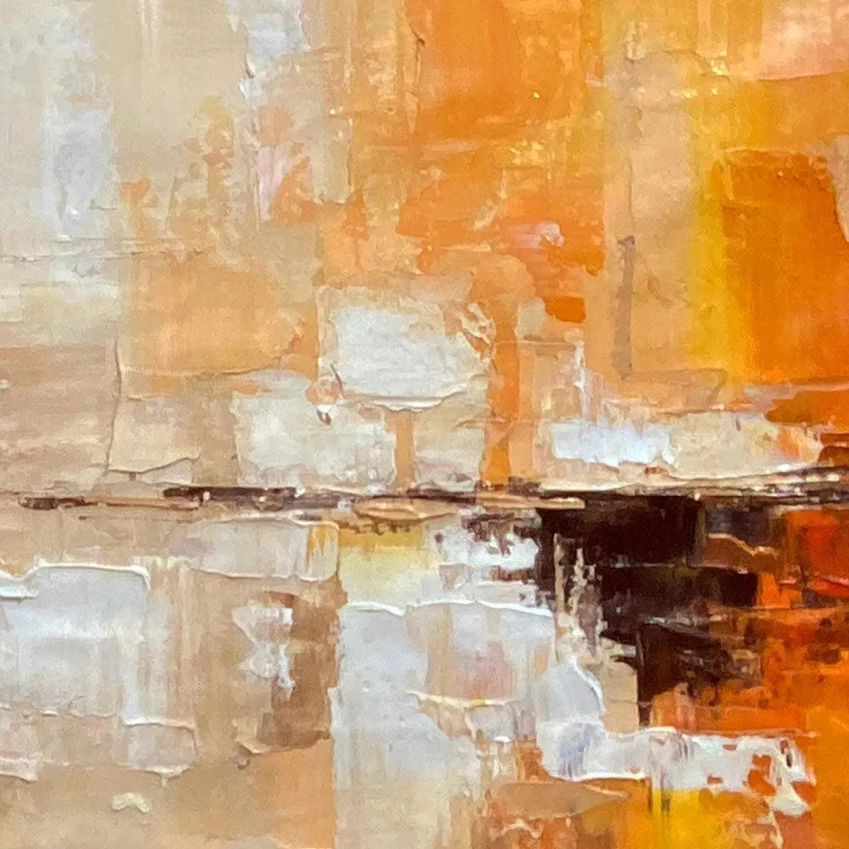 DESERT DUSK: Panoramic Abstract Painting in Orange and Beige, Textured Canvas, Modern Wall Art - Image 3