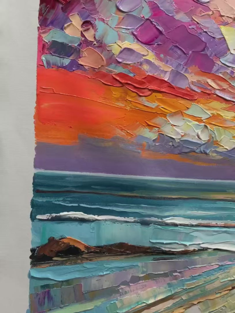 Colorful Seascape Oil Painting - Vibrant Sunset Art - Image 4