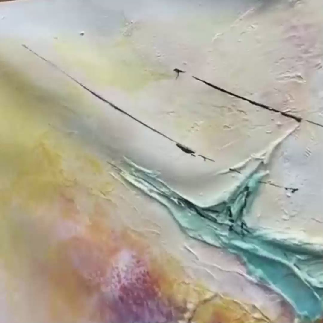CORAL REEF: Panoramic Abstract Blue and Orange Oil Painting - Image 3