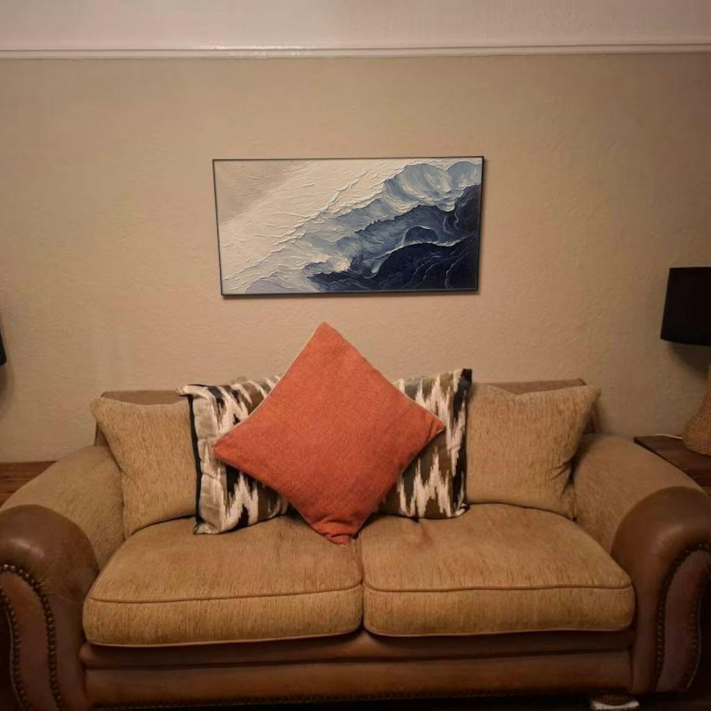 OCEAN WHISPERS: Textured Seascape Painting, Ocean Waves, Blue and White, Living Room, Bedroom photo review