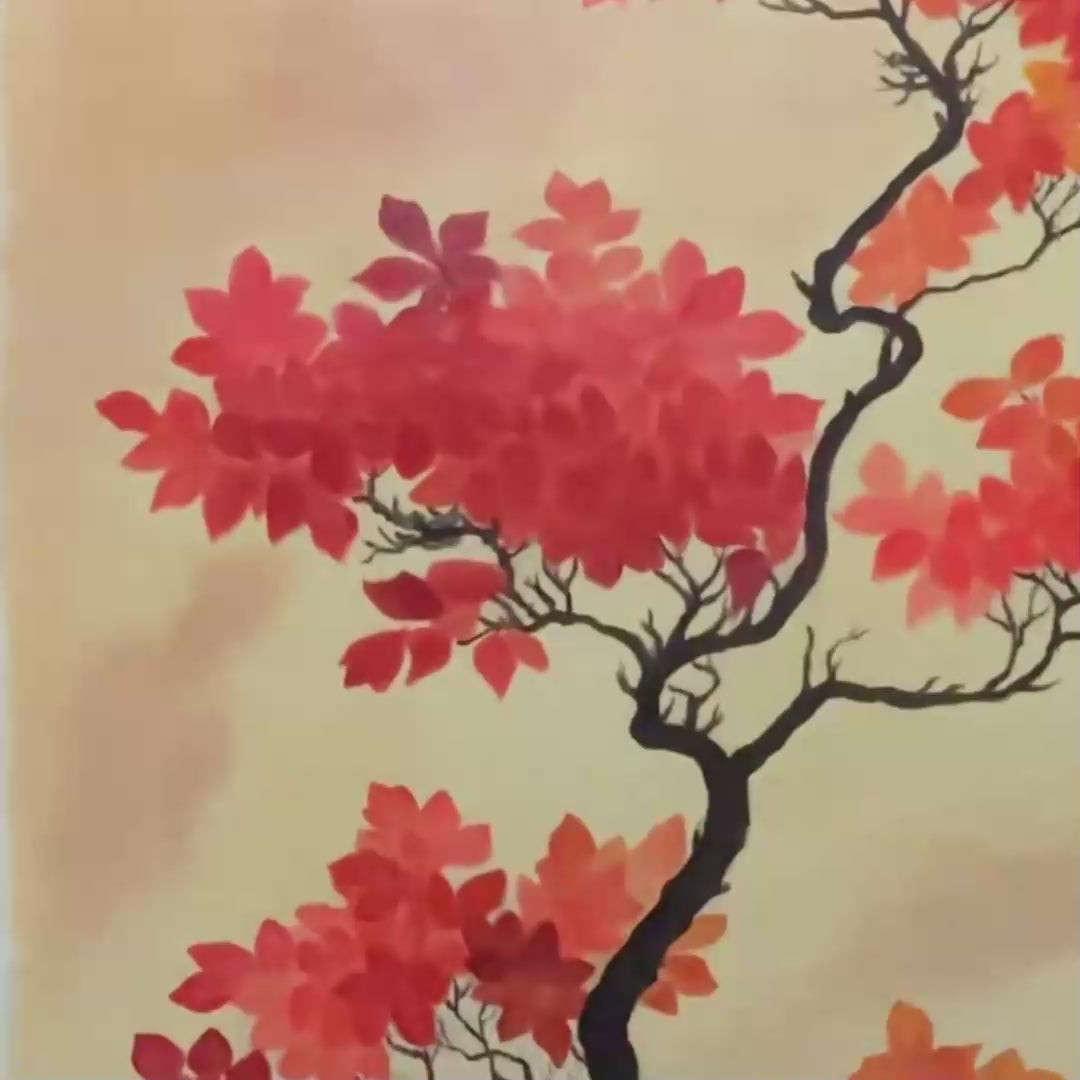 CRIMSON AUTUMN BONSAI: Tree Painting, Vertical Wall Art, Asian Decor - Image 3