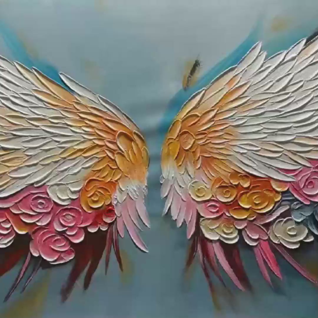 FLORAL FLIGHT: Textured Floral Wings Oil Painting on Canvas - Image 3
