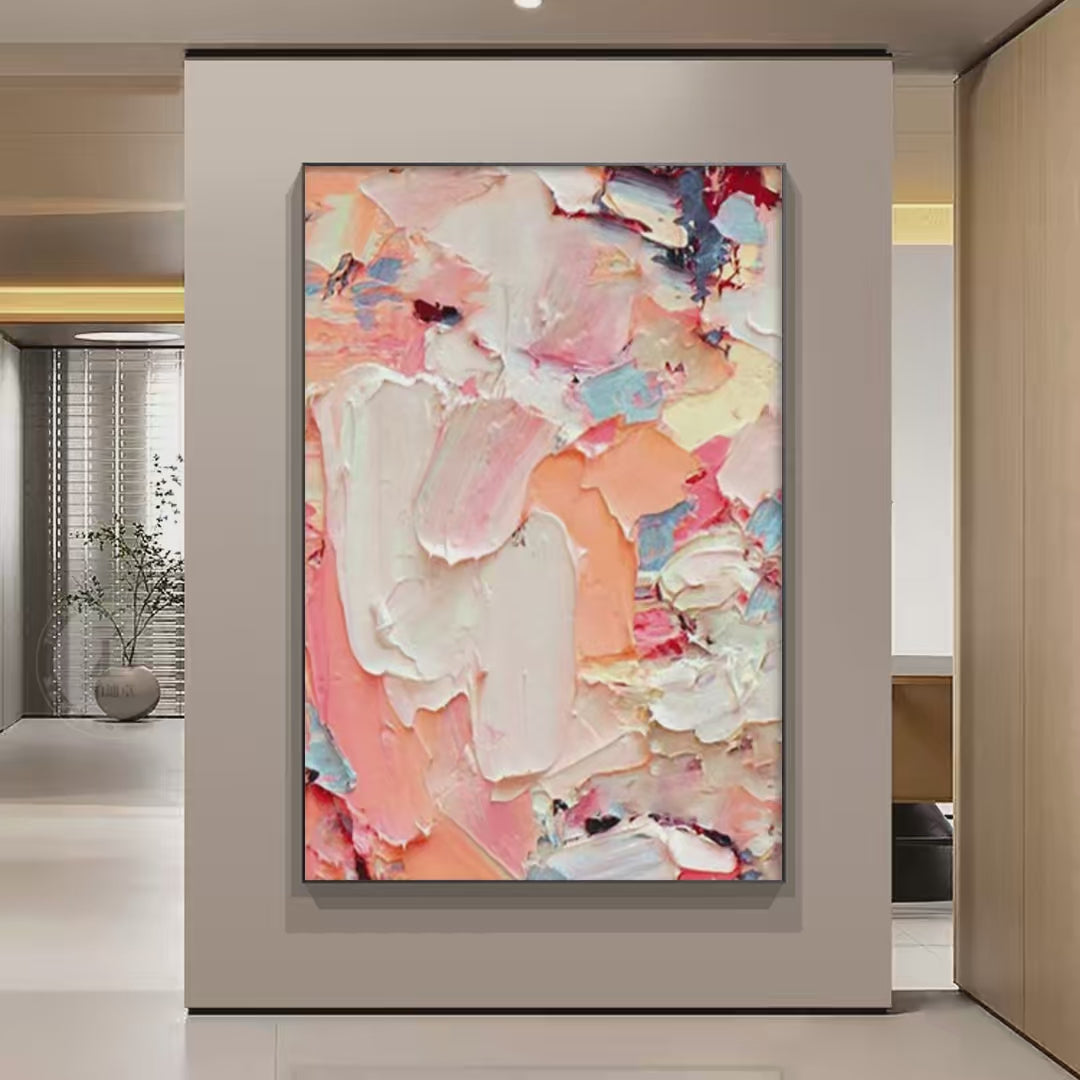 CORAL DREAM: Textured Abstract Painting, Pink and Orange Wall Art, Vertical Canvas, Impasto Decor - Image 2
