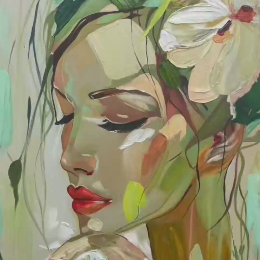 BLOSSOMING SERENITY: Impressionistic Floral Portrait Oil Painting - Image 3