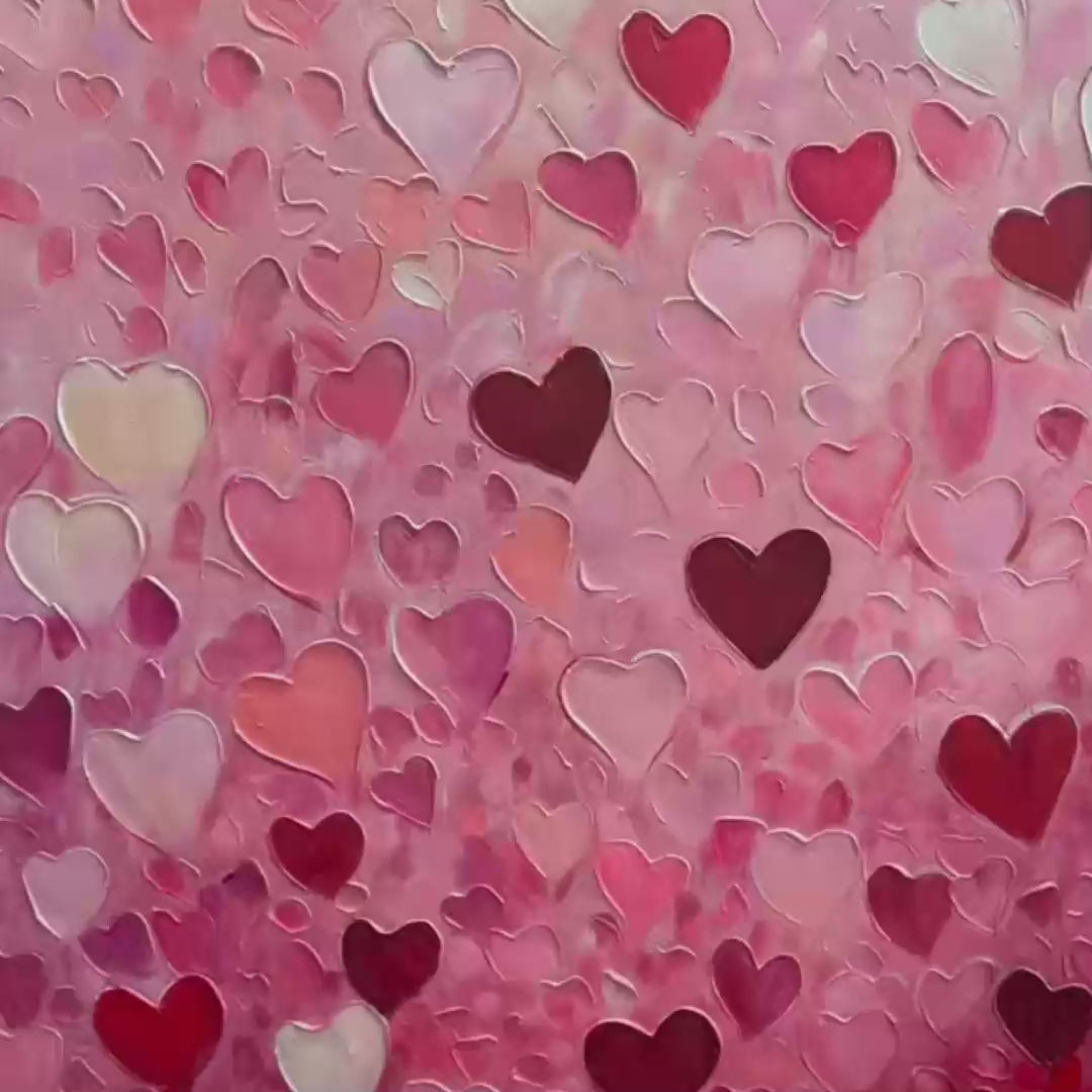 HEART RAIN: Textured Impasto Abstract Oil Painting in Pink and Red - Image 4