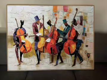 CELLOS IN HARMONY: Textured Musicians Oil Painting photo review