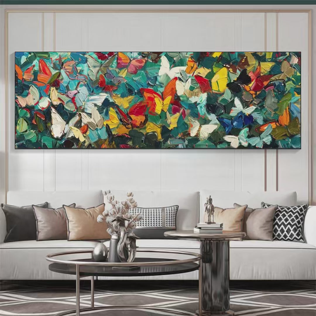 BUTTERFLY WHIRLWIND PANORAMIC: Butterfly Painting, Panoramic Wall Art, Colorful Impasto Decor - Image 2