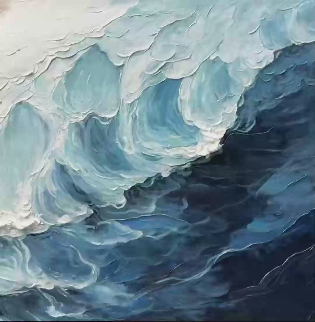 Ready to Ship | CRASHING WAVES: Textured Coastal Seascape Oil Painting - Image 3