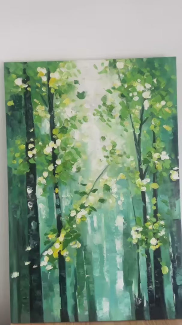 EMERALD GROVE: Forest Trees Nature Oil Painting - Image 4