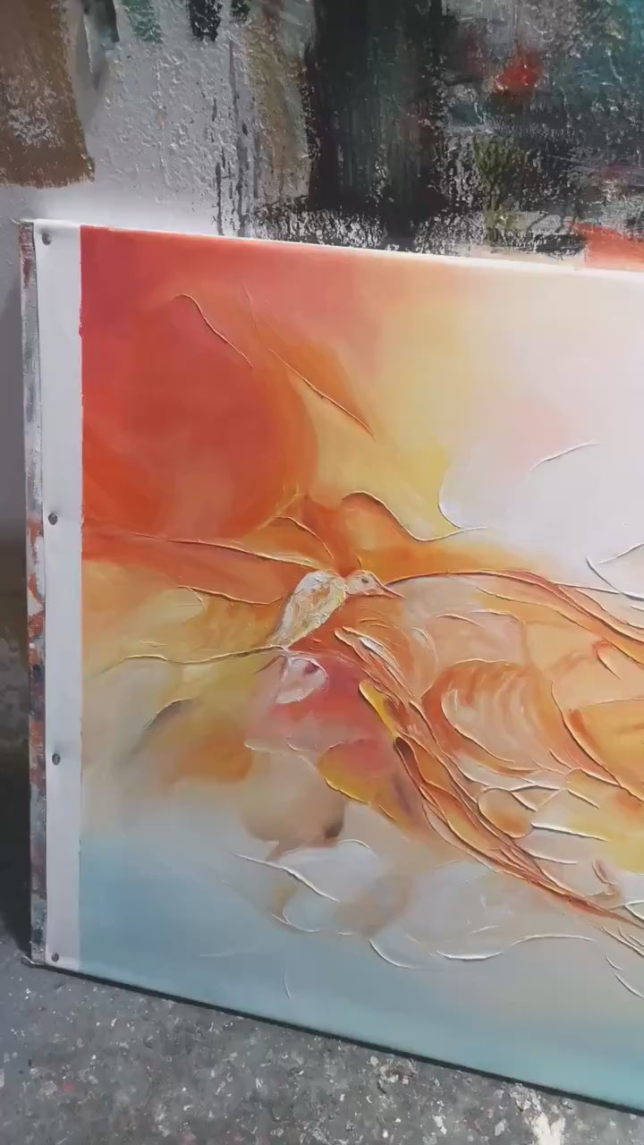 GOLDEN CURRENTS: Panoramic Abstract Teal and Gold Oil Painting - Image 4
