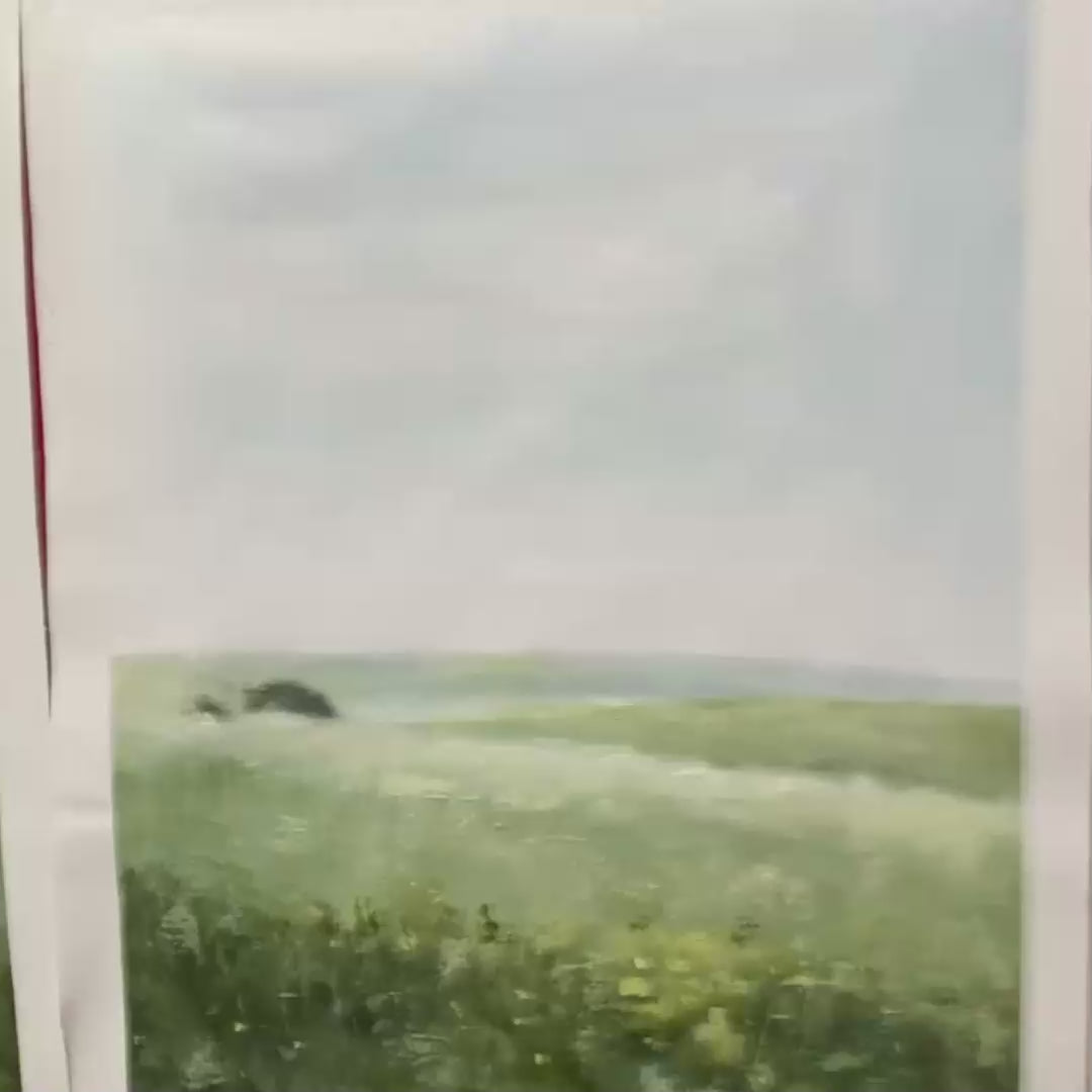 GREEN FIELD TRIPTYCH: Minimalist Landscape Painting Set of 3 - Image 3