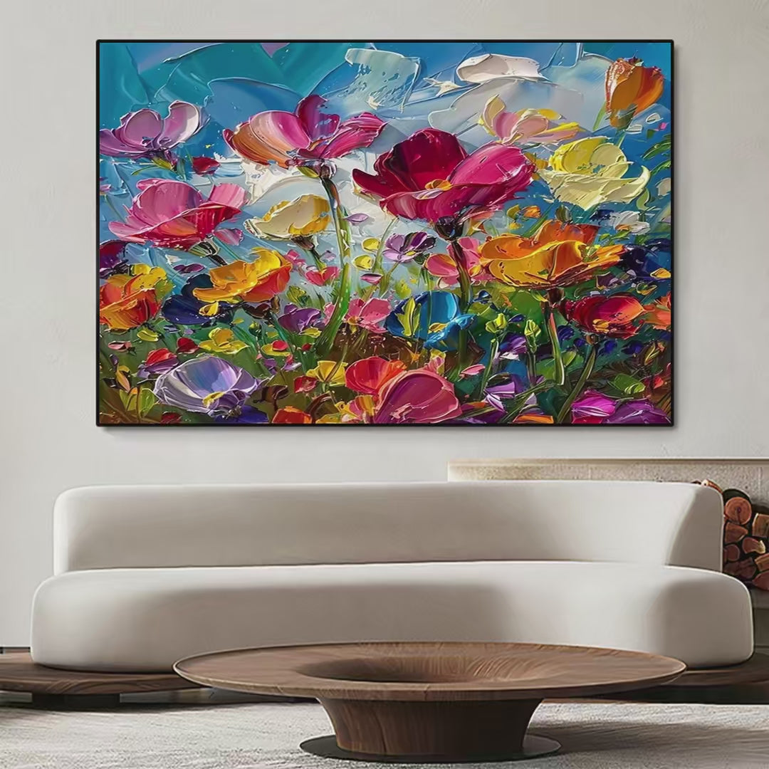 FIELD OF DREAMS: Textured Floral Painting, Impasto Wall Art, Horizontal Canvas, Wildflower Decor - Image 2