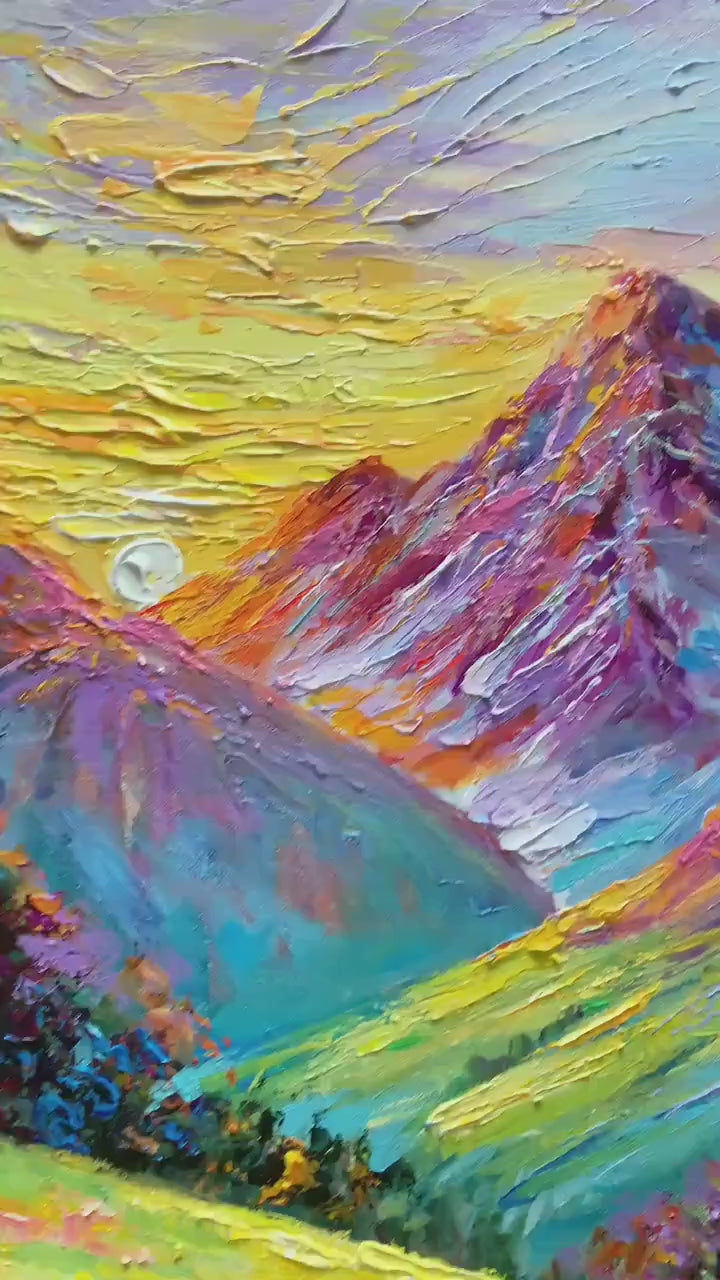 ALPINE BLOOM: Impasto Colorful Mountain Landscape Painting - Image 3