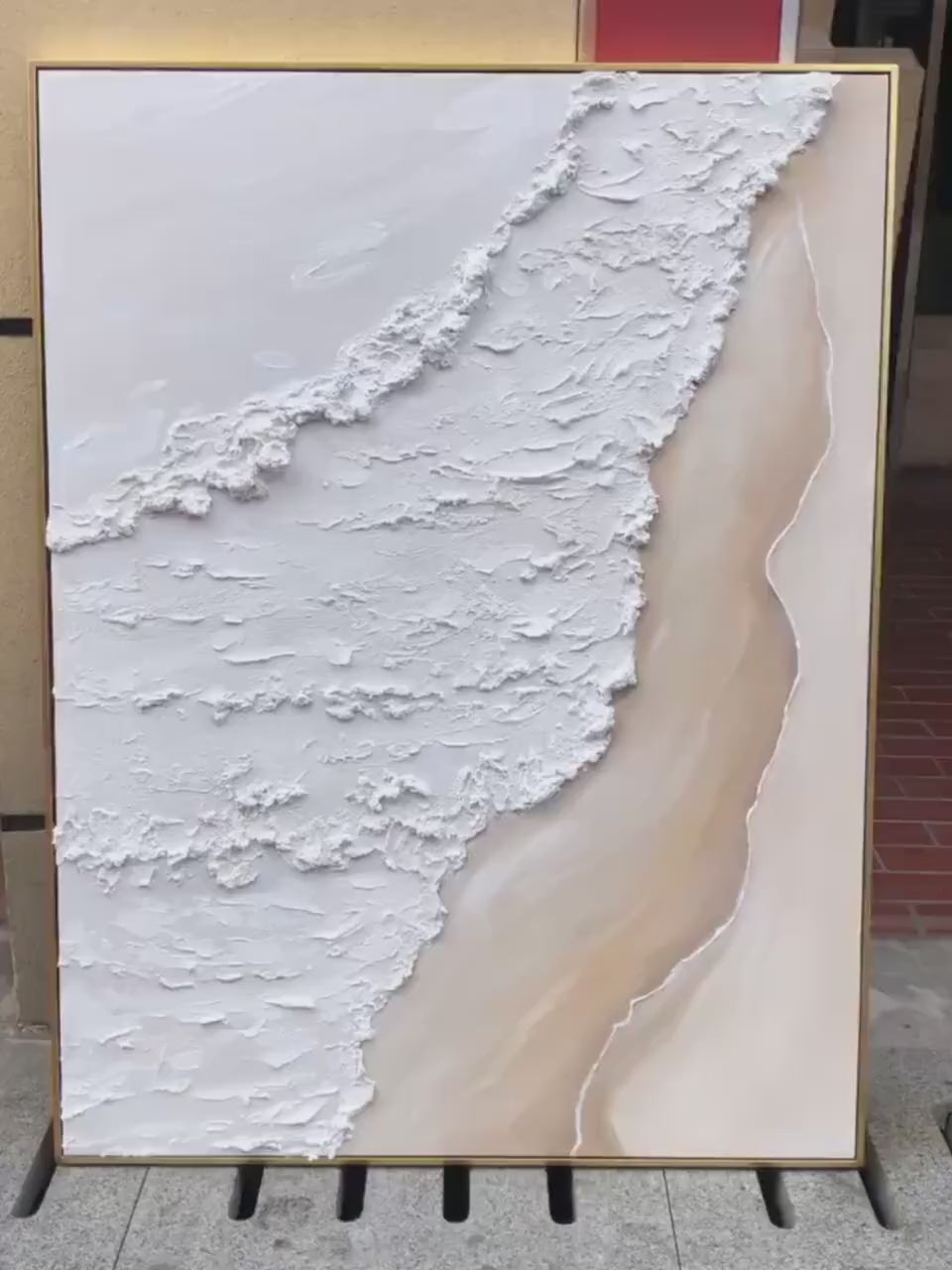SHORELINE WHISPERS: Textured Minimalist Beach Scene Painting - Image 4