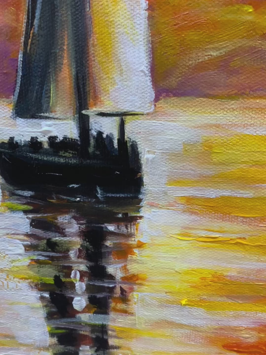 SAILING AT SUNSET: Square Impasto Landscape Painting of a Tranquil Lake - Image 4