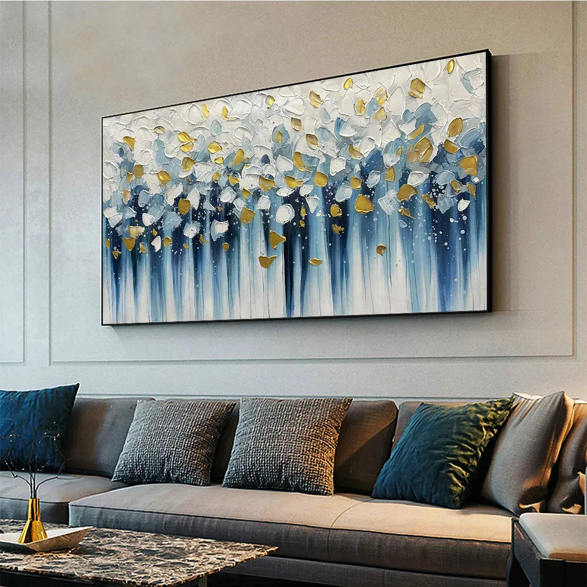 GOLDEN FALLS: Abstract Painting in Blue and Gold, Textured Canvas, Modern Wall Art - Image 5