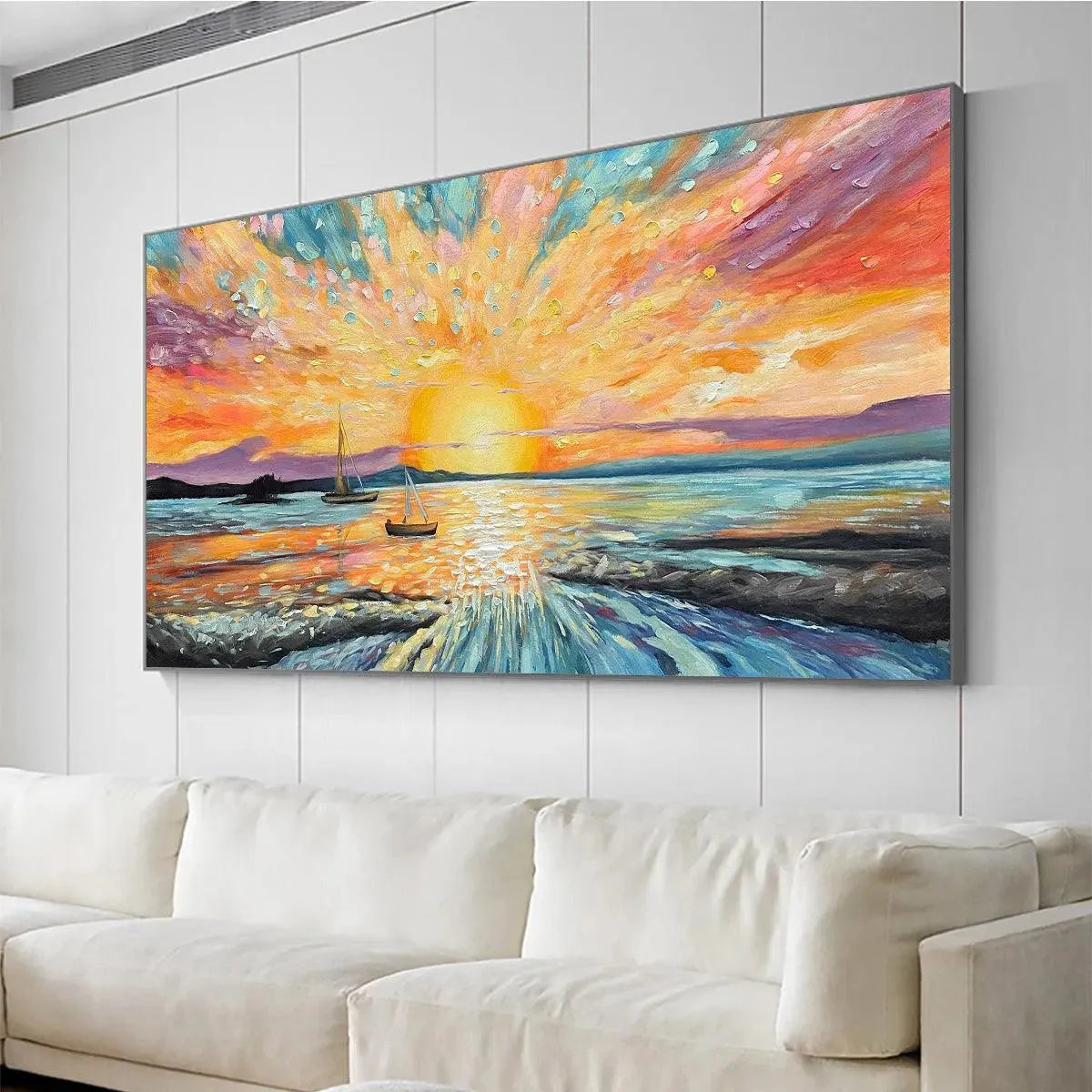 SAILING AT SUNSET: Vibrant Seascape Painting, Panoramic Canvas, Coastal Wall Art - Image 6