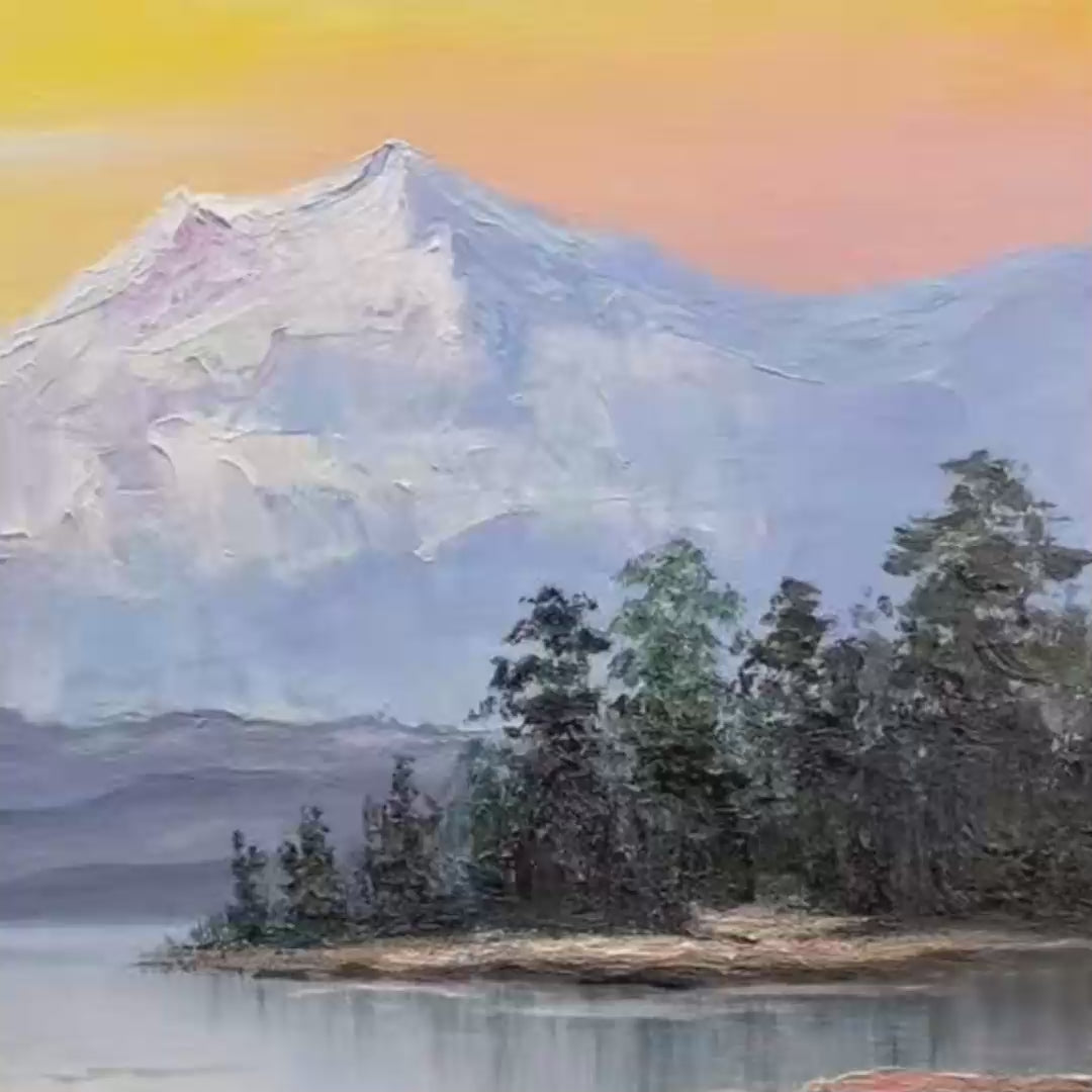AUTUMN SERENADE: Tranquil Lake and Mountain Landscape Oil Painting - Image 3