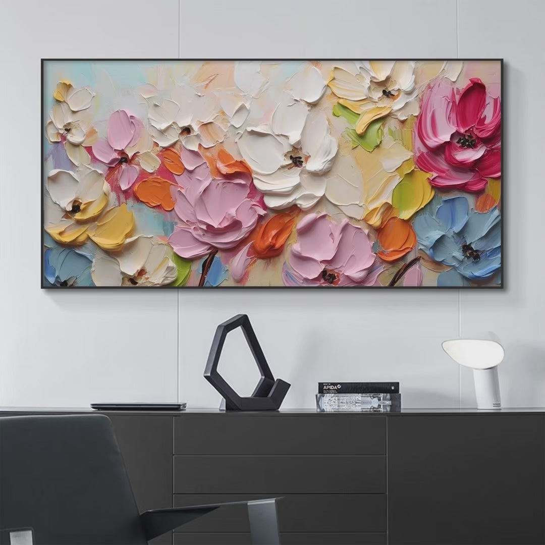 SPRING BOUQUET: Textured Impasto Floral Painting in Pastel Rainbow Colors - Image 3