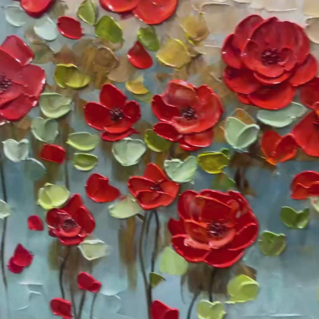 CRIMSON FIELD: Textured Impasto Red Poppy Field Painting - Image 3