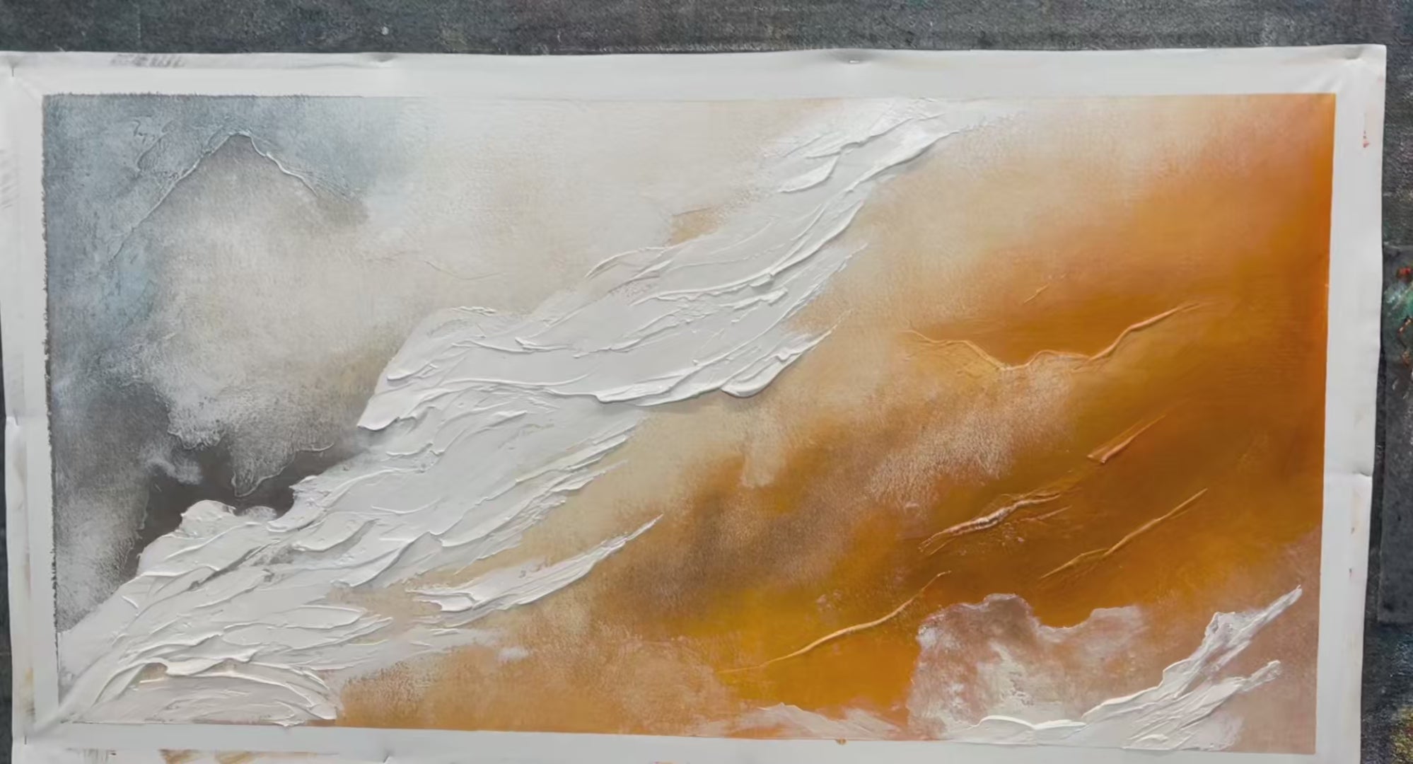 DESERT FLOW: Abstract Landscape Painting in Orange, White, and Grey, Textured Canvas, Modern Wall Art - Image 4