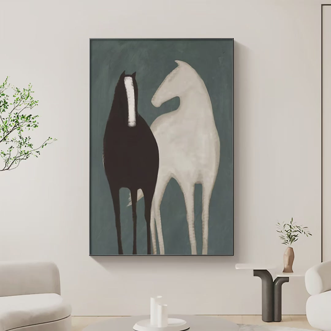 TWO HORSES: Minimalist Horse Painting, Vertical Wall Art - Image 3