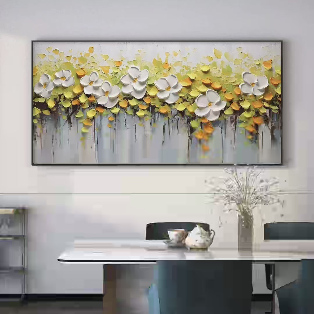 WHITE MAGNOLIAS: Textured Floral Painting in White and Yellow - Image 4