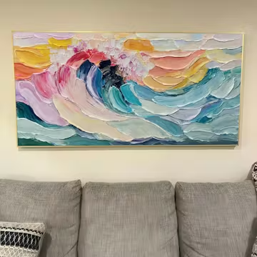 CRESTING WAVE: Textured Impasto Ocean Wave Oil Painting photo review
