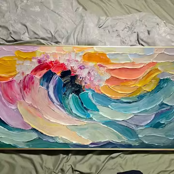 CRESTING WAVE: Textured Impasto Ocean Wave Oil Painting photo review
