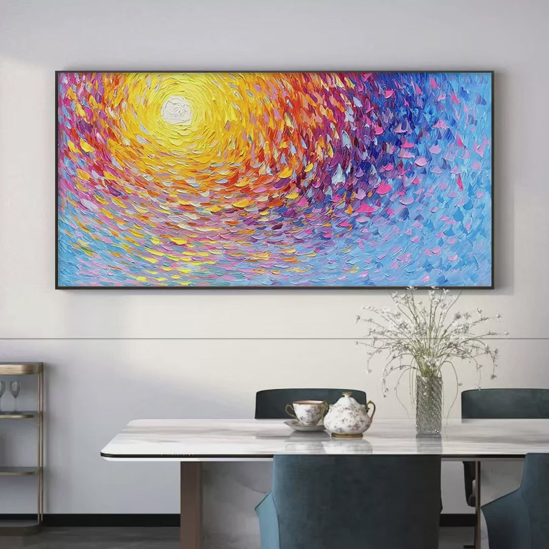 SUNRISE SERENADE: Textured Abstract Sunrise Painting in Yellow and Blue - Image 4