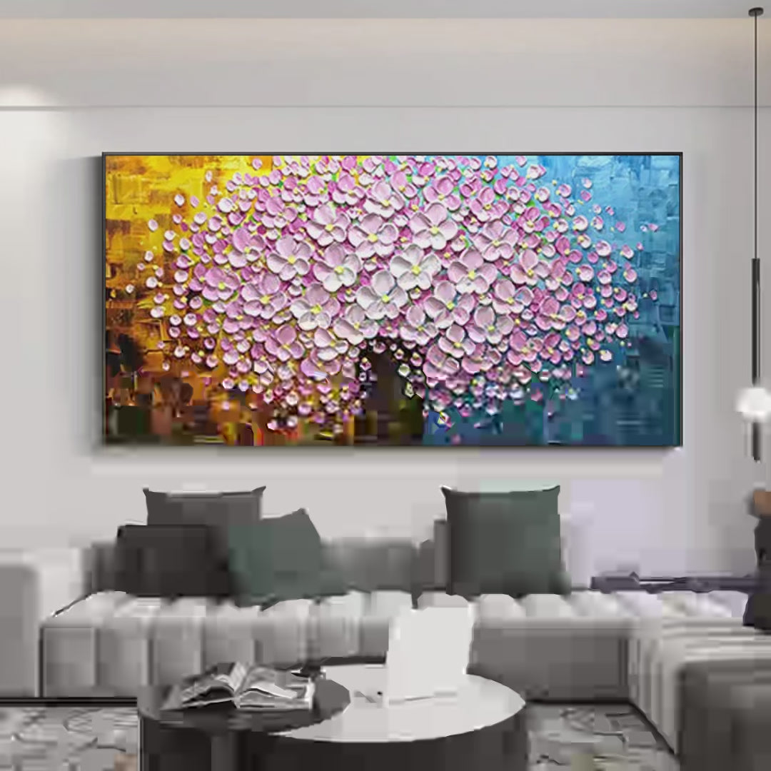 PINK BLOSSOM DREAM: Textured Floral Impasto Painting in Pink and White - Image 4