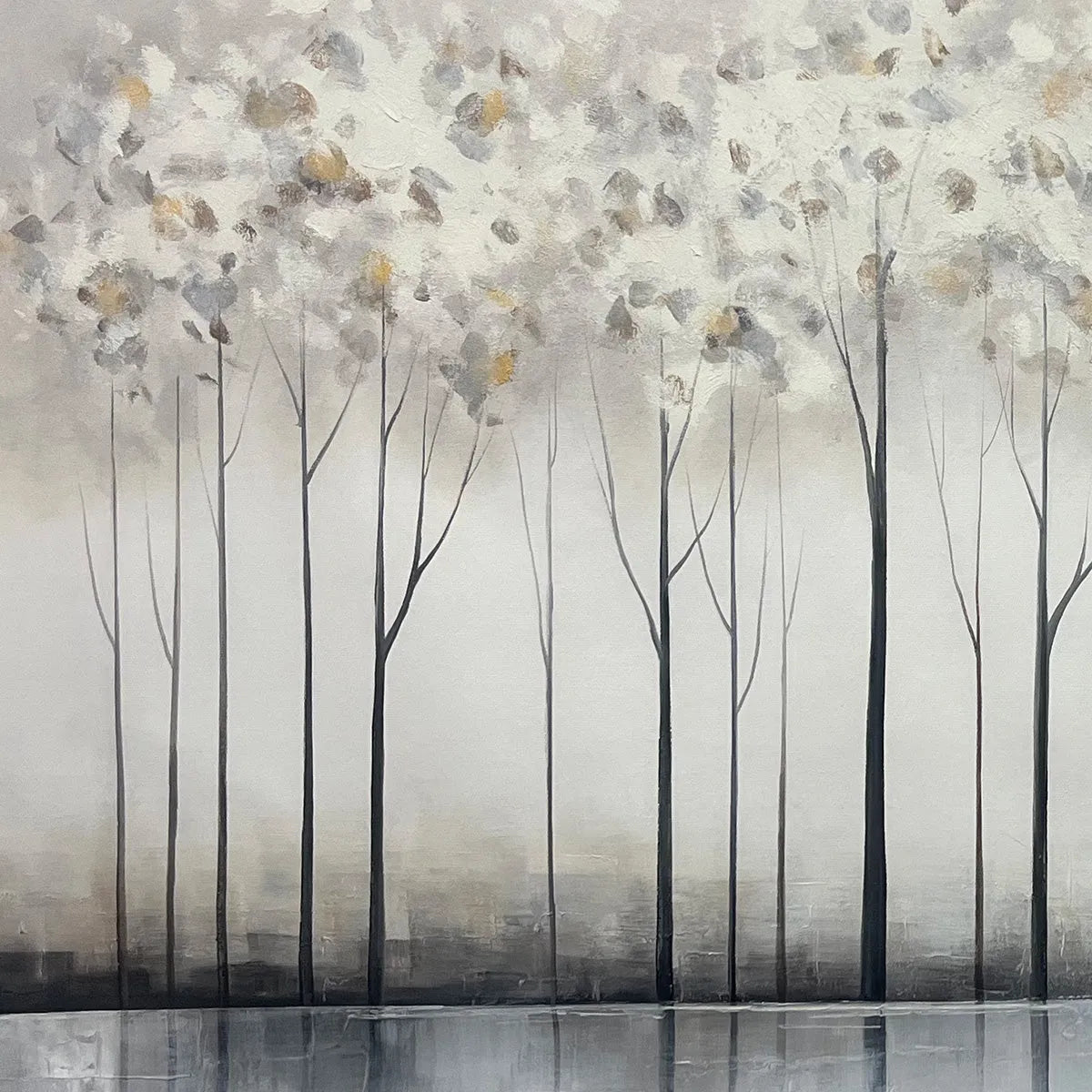 SILVER BIRCH MIST: Forest Landscape Painting in Grey and White - Image 6
