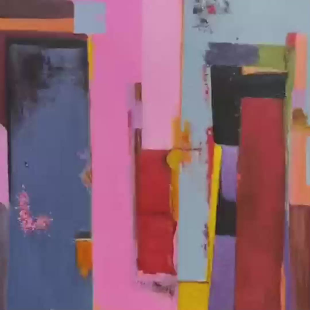 PINK CITY ABSTRACT: Colorful Abstract City Painting, Vertical Wall Art - Image 3