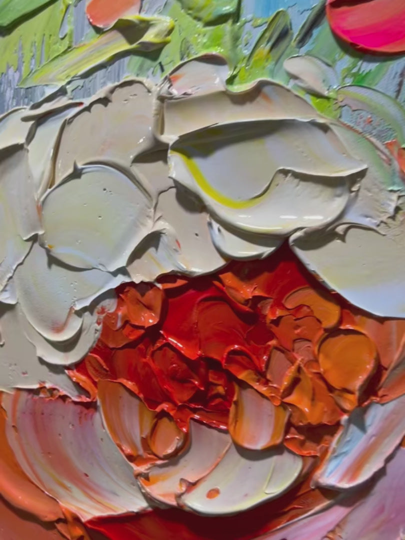 BLOOMING RHAPSODY: Colorful Floral Impasto Oil Painting - Image 4