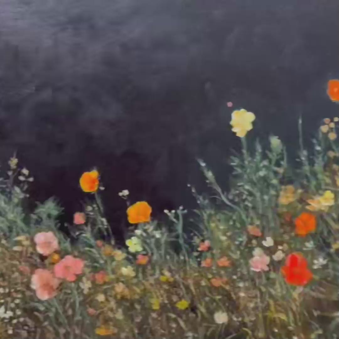 NIGHT GARDEN PANORAMIC: Wildflower Painting, Panoramic Wall Art, Dark Floral Decor - Image 3