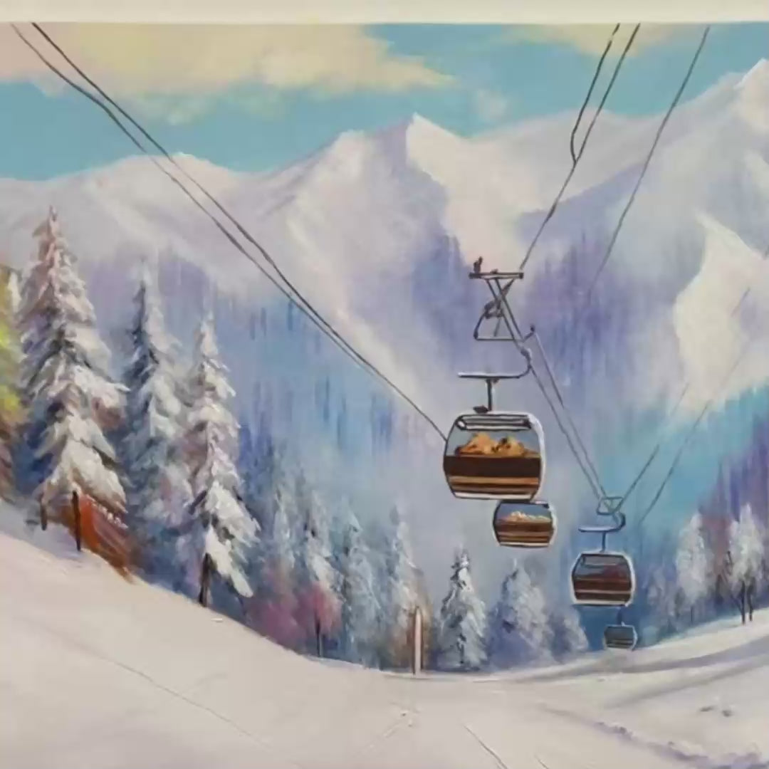 SNOWY SLOPES: Panoramic Ski Resort Landscape Painting - Image 3