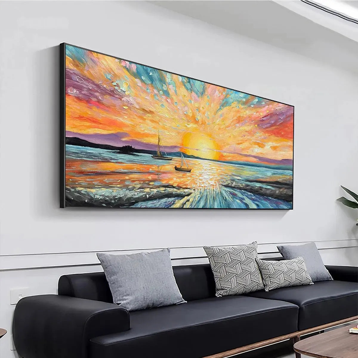 SAILING AT SUNSET: Vibrant Seascape Painting, Panoramic Canvas, Coastal Wall Art - Image 7